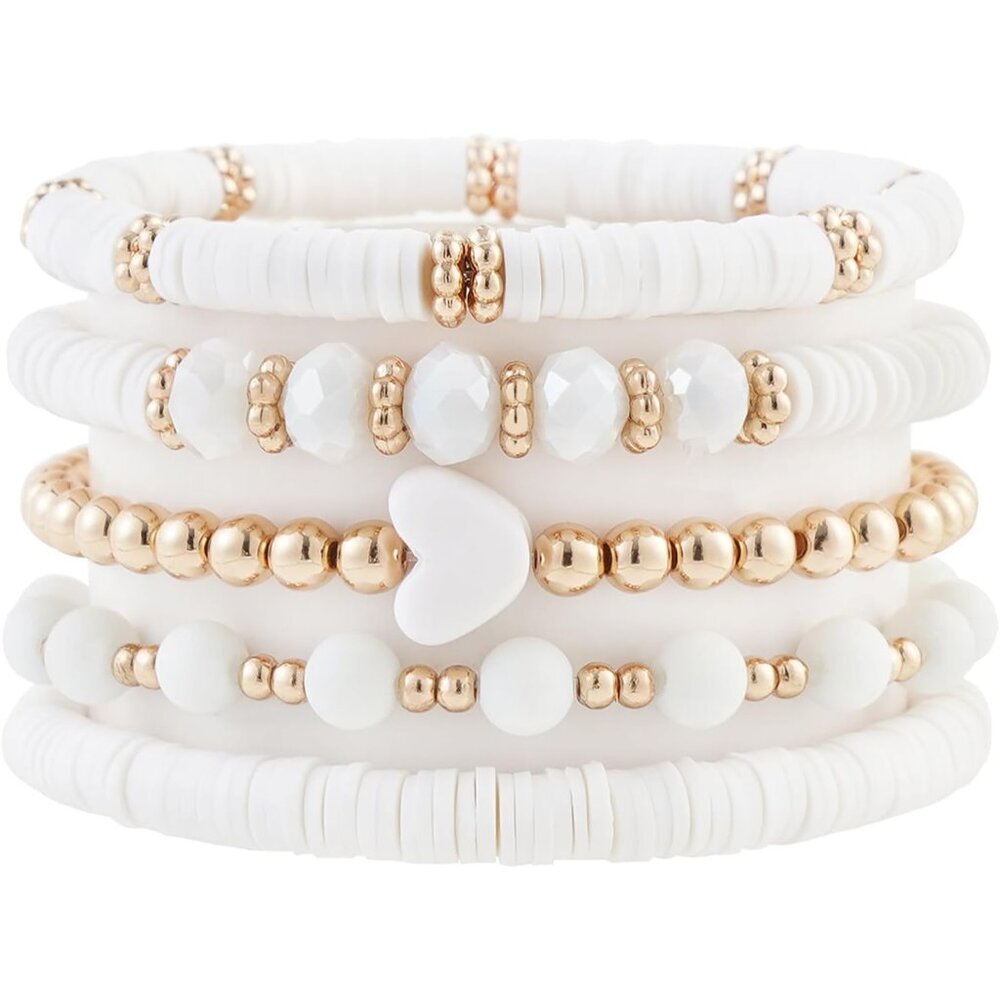 Heishi Beaded Stretch Bracelets for Women Stackable Polymer Clay Beads Bracelets